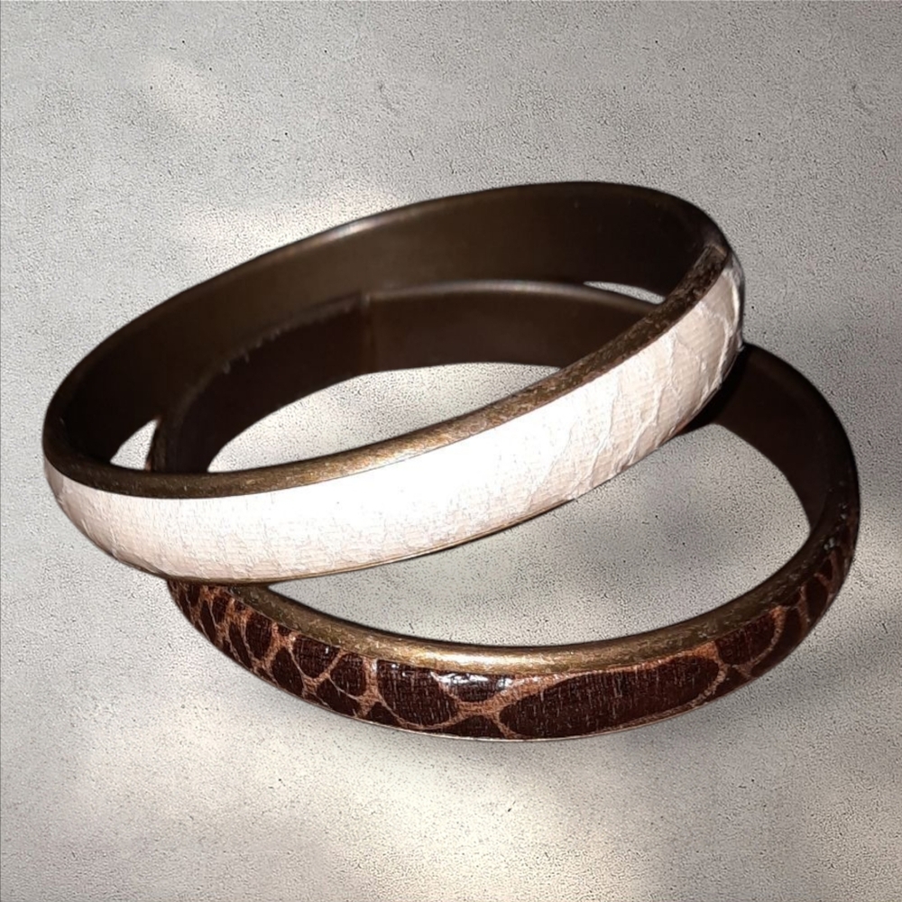 Pair Snakeskin Stackable Vintage Bangle Bracelets… - image 3
